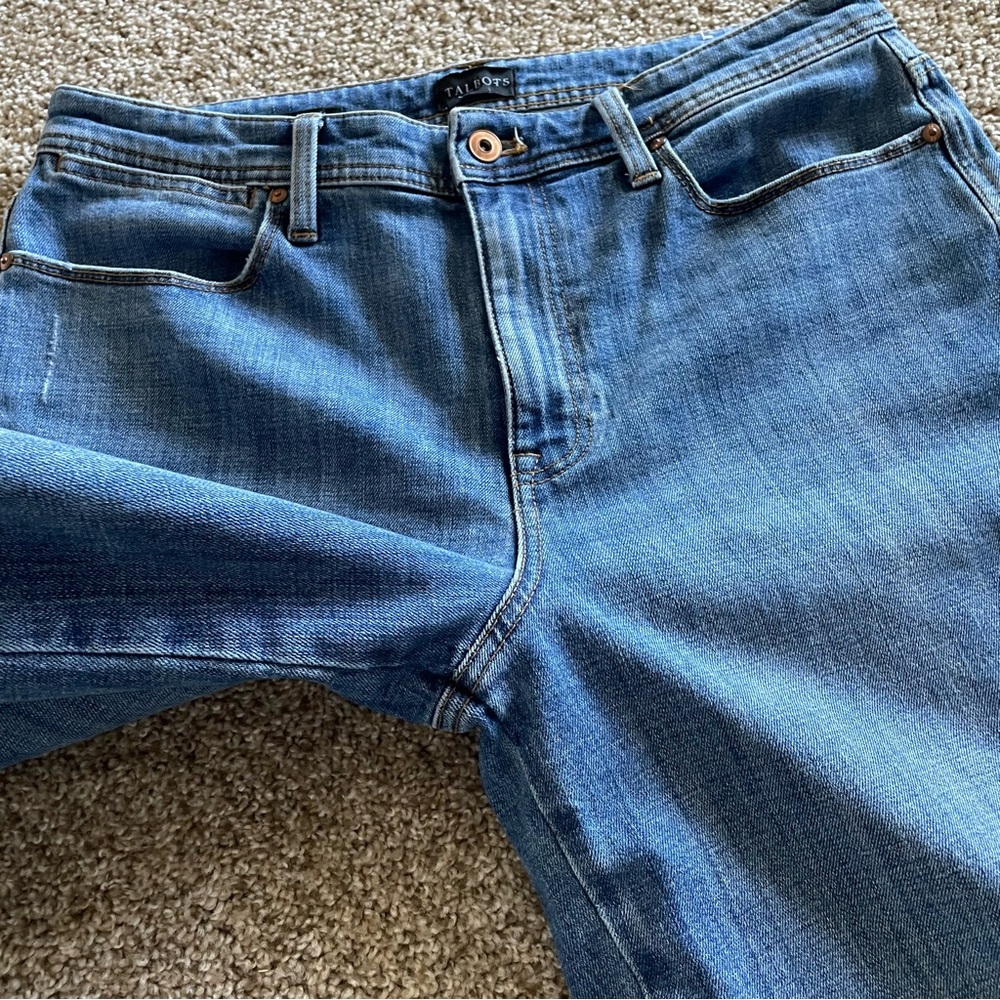 Talbots Stovepipe Jeans Women’s 12 Blue Medium Wash Cropped Wide Leg High Rise - Picture 9 of 15